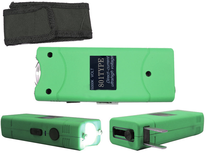 Thunder Blast rechargeable stun gun 5000k volts in green with flashlight and holster