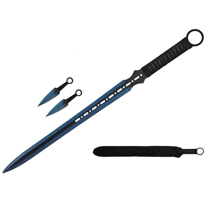 Tactical Master 27" Blue Machete with 2 pcs 6" throwing knife,