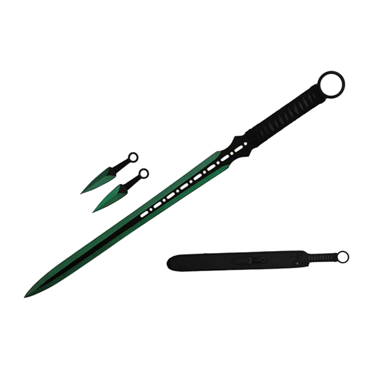 Tactical Master 27" Green Machete with 2 pcs 6" throwing knife,