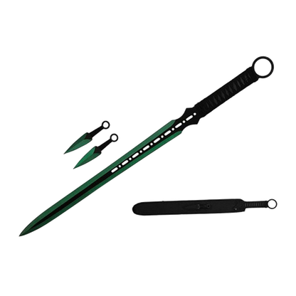 Tactical Master 27" Green Machete with 2 pcs 6" throwing knife,