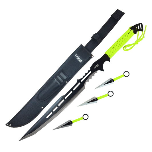 27" Machete With 3 PCS Throwing Knives Set