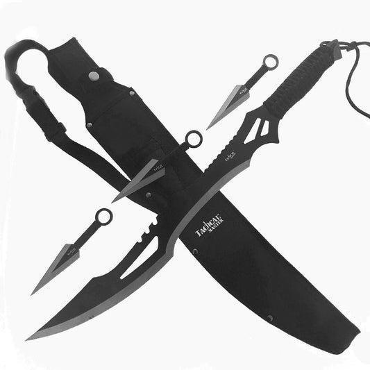 Tactical Master 26" Black Machete & Throwing Knives