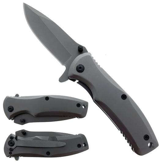 Falcon spring assist EDC knife gray with a sleek design and durable handle for everyday use