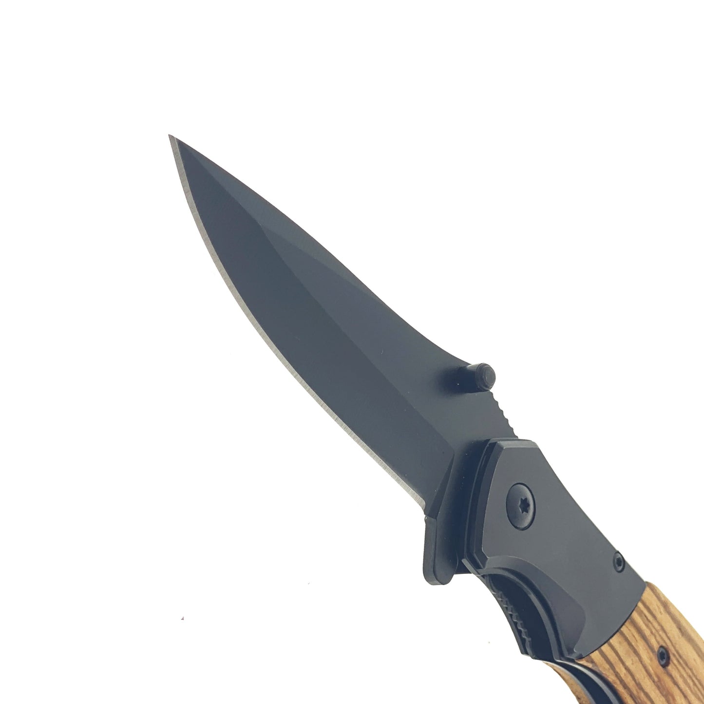 Pacific Solution Spring Assisted Knife with Carbon Fiber & Wood Handle featuring a sleek black blade