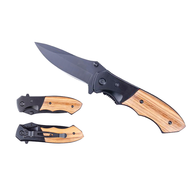 Pacific Solution Spring Assisted Knife with Carbon Fiber & Wood Handle for easy and quick access