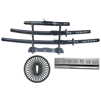 Musha Hand Forged Samurai Sword Black 3pcs Set