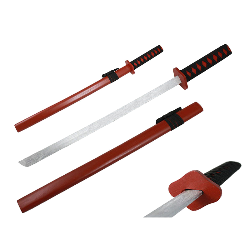 29 1/2" Red Wooden Samurai Sword with scabbard