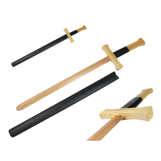 29 1/2" Wooden Medieval Sword with black scabbard