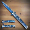 Wholesale Falcon Blue Rose Spring Assisted Pocket Knife with intricate floral design on the handle and blade