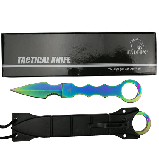 Wholesale Falcon Fixed Blade Rainbow Tactical Knife with ergonomic grip and protective sheath