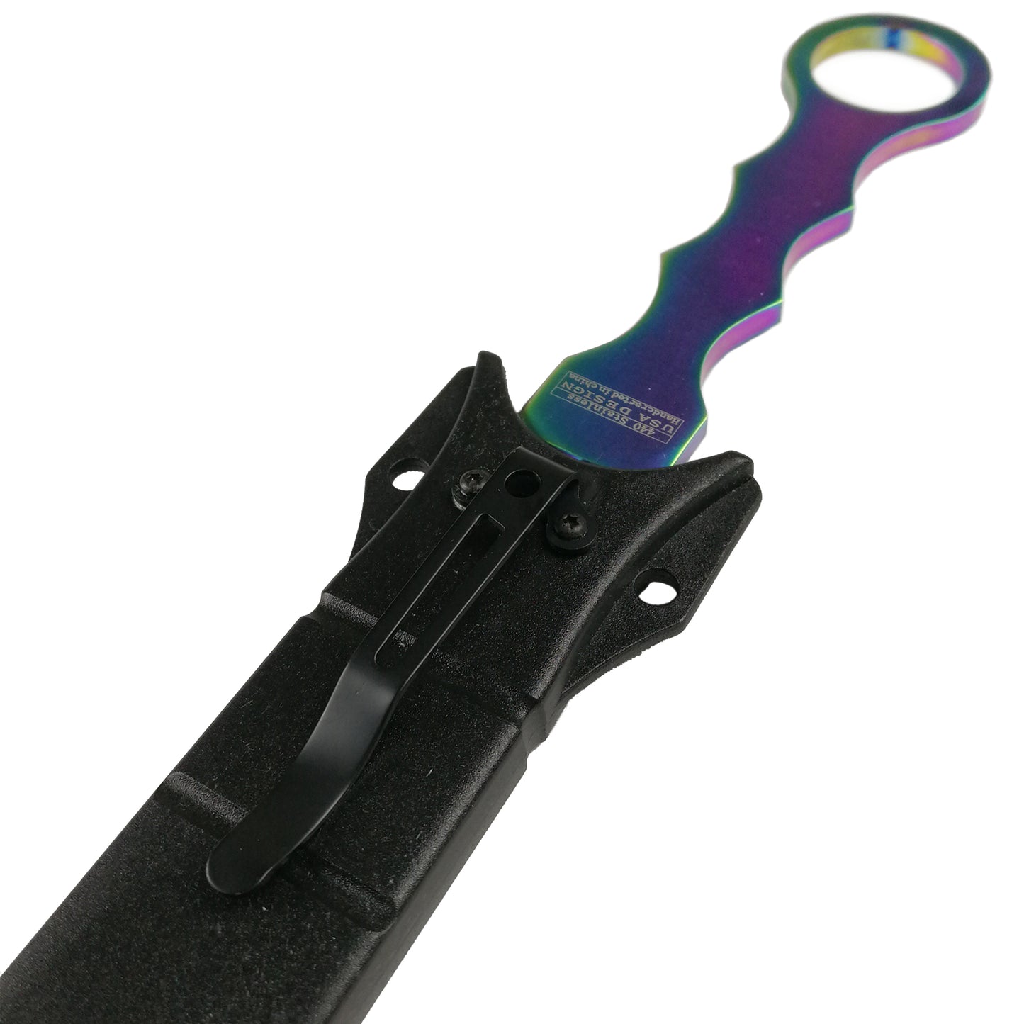 Wholesale Falcon Fixed Blade Rainbow Tactical Knife with a colorful handle and durable sheath