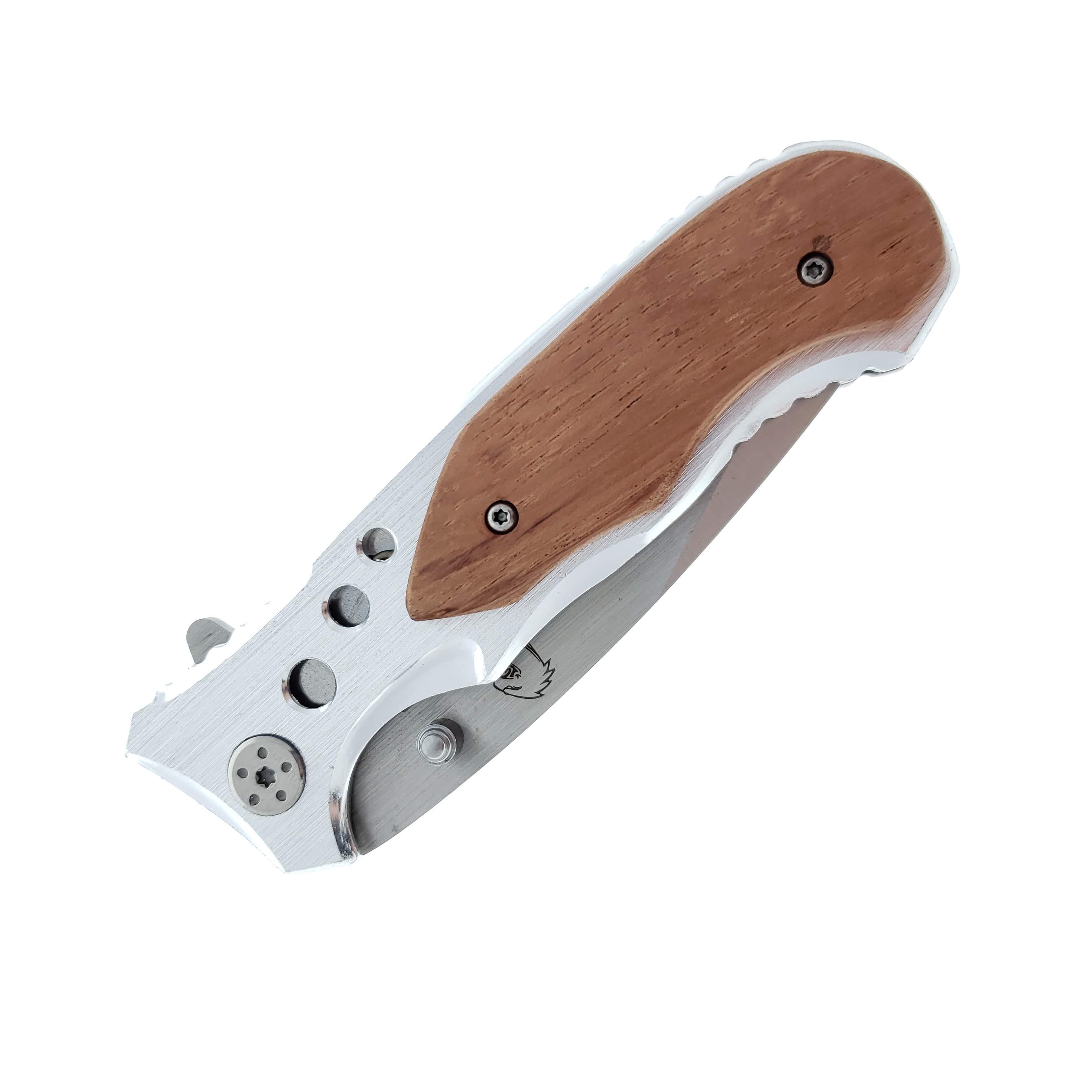 Wholesale Falcon Wood Handle Pocket Knife for Retailers with a sleek design and durable stainless steel blade