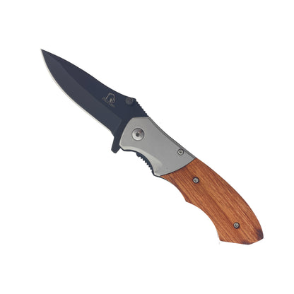 Wholesale Falcon Wooden Handle Spring Assisted Knife with a sleek blade and ergonomic design