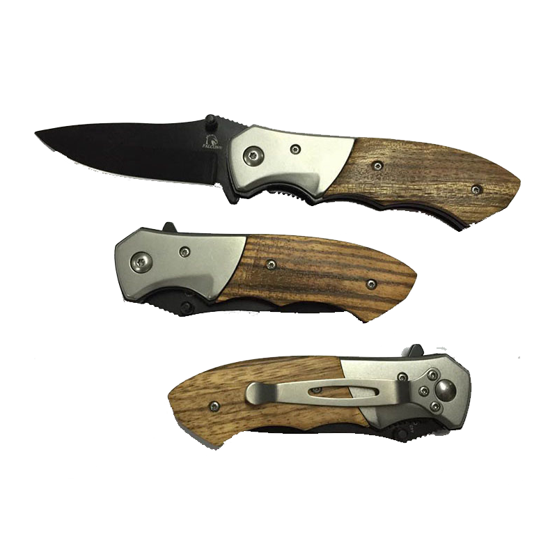 Wholesale Falcon Wooden Handle Spring Assisted Knife with durable blade and sleek design
