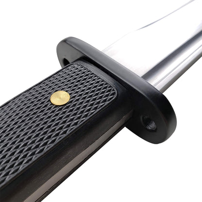 Close-up of Musashi Modern Tactical Samurai Katana handle with textured grip and polished blade