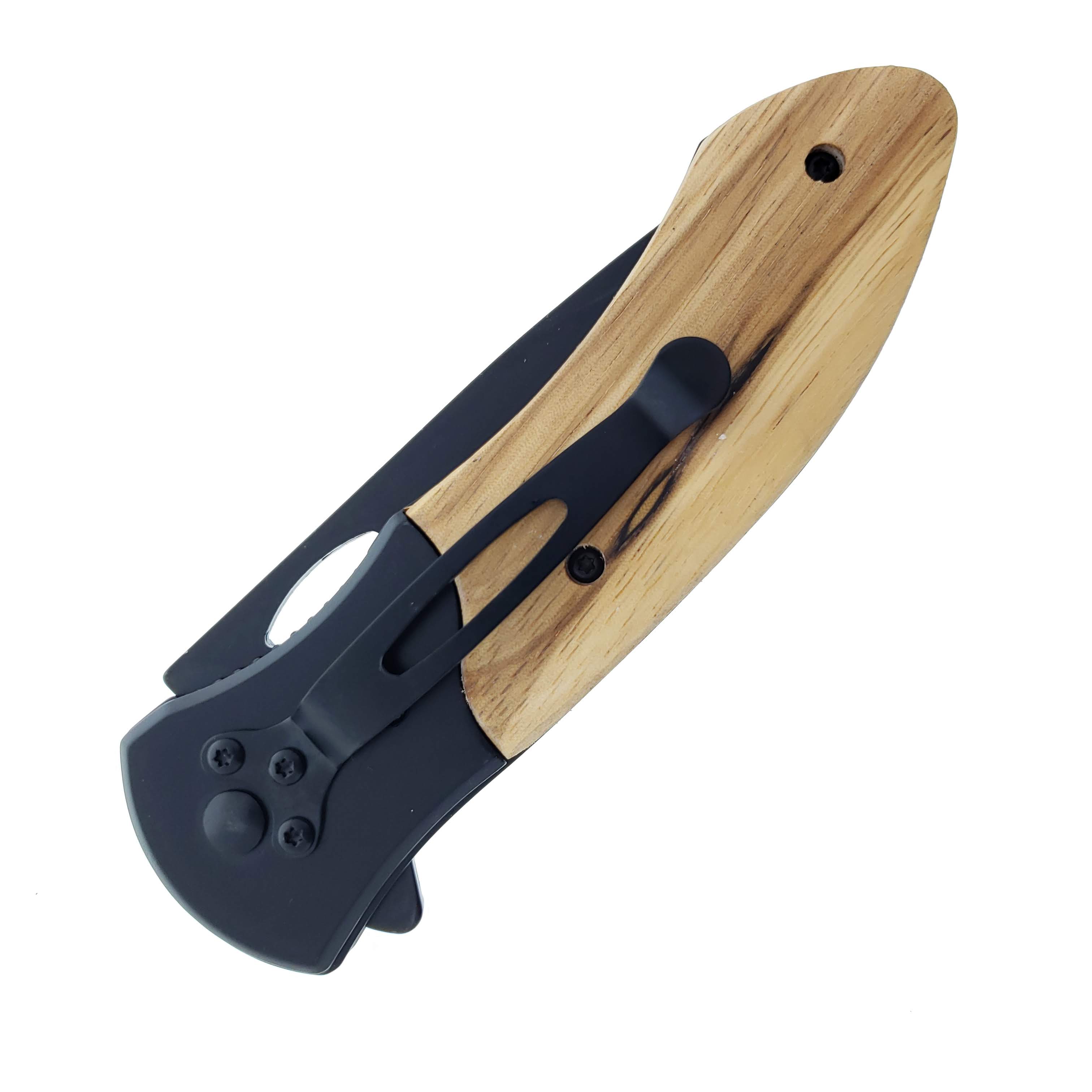 Pacific Solution spring assisted pocket knife with natural wood handle for wholesale wood handle pocket knives