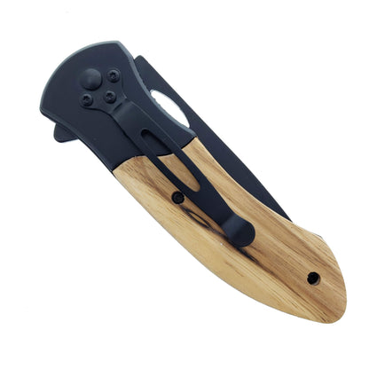 Pacific Solution spring assisted pocket knife with natural wood handle for wholesale wood handle pocket knives