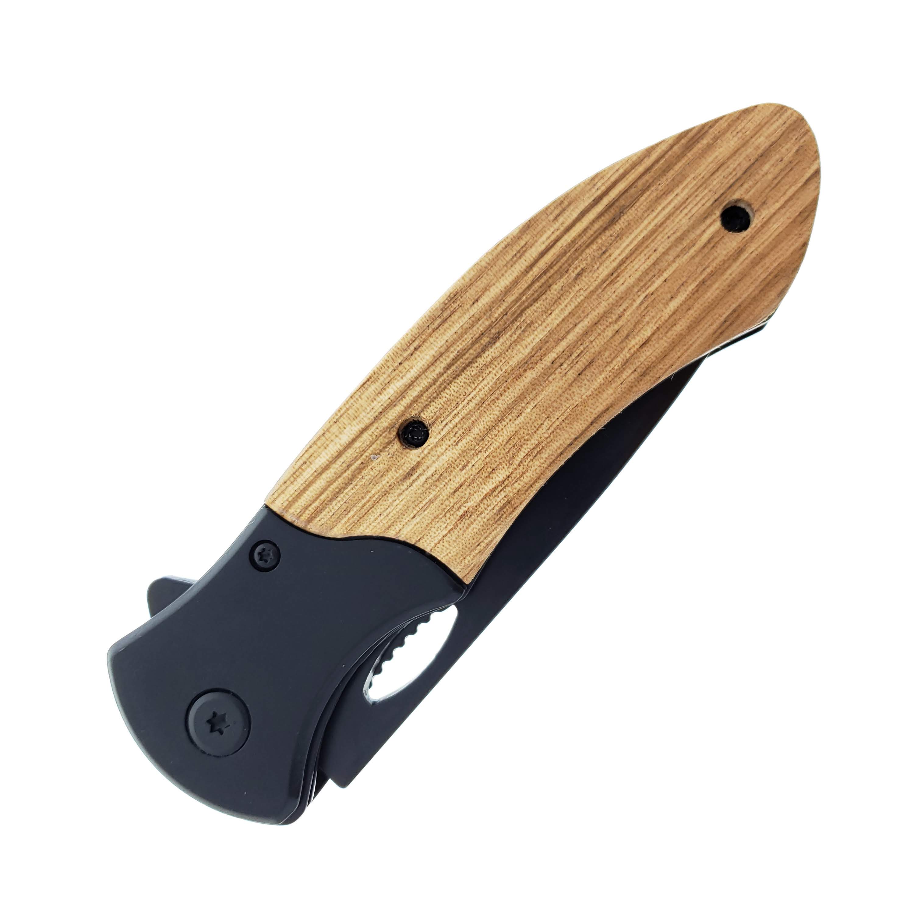 Pacific Solution spring assisted pocket knife with wood handle for wholesale wood handle pocket knives